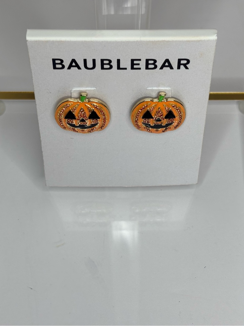 BaubleBar Orange Jack-O'-Lantern Pumpkin Stud Earrings with Green Stem